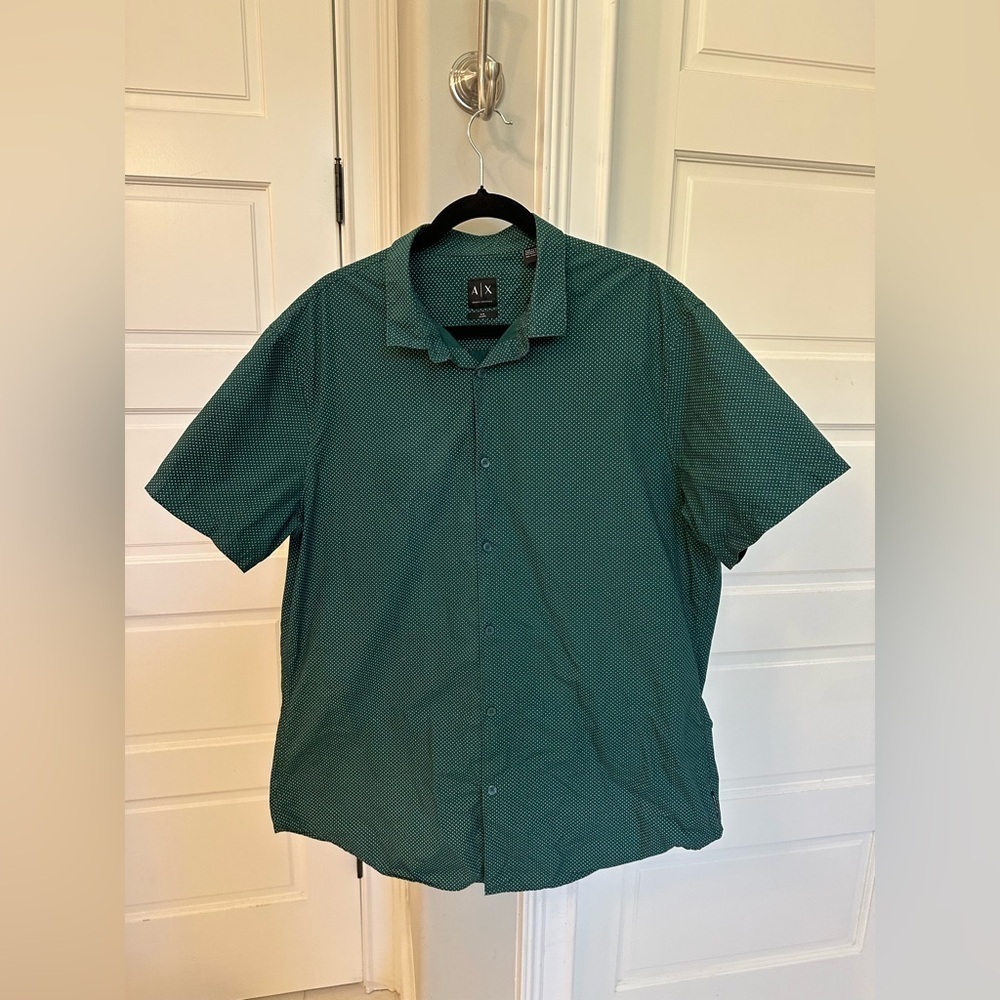 Armani Exchange Men's XXL Slim Fit Allover Pattern Logo Short Sleeve Shirt Green